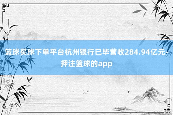 篮球买球下单平台杭州银行已毕营收284.94亿元-押注篮球的app